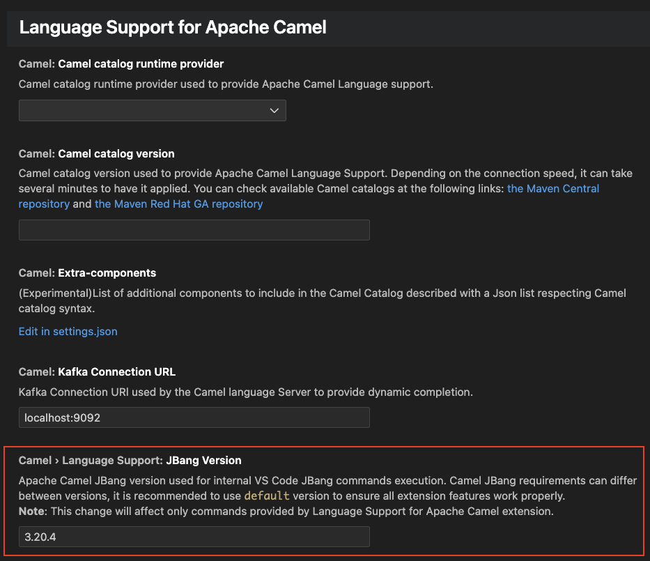 New setting for Camel JBang version used by extension commands